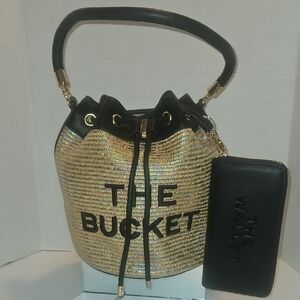 Gold and Black Bucket Bag with Wallet